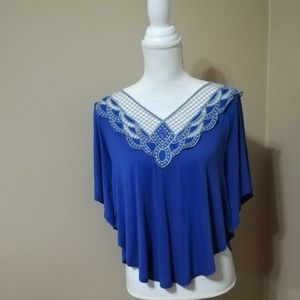 Cobalt Blue Blouse with Lace Neckline